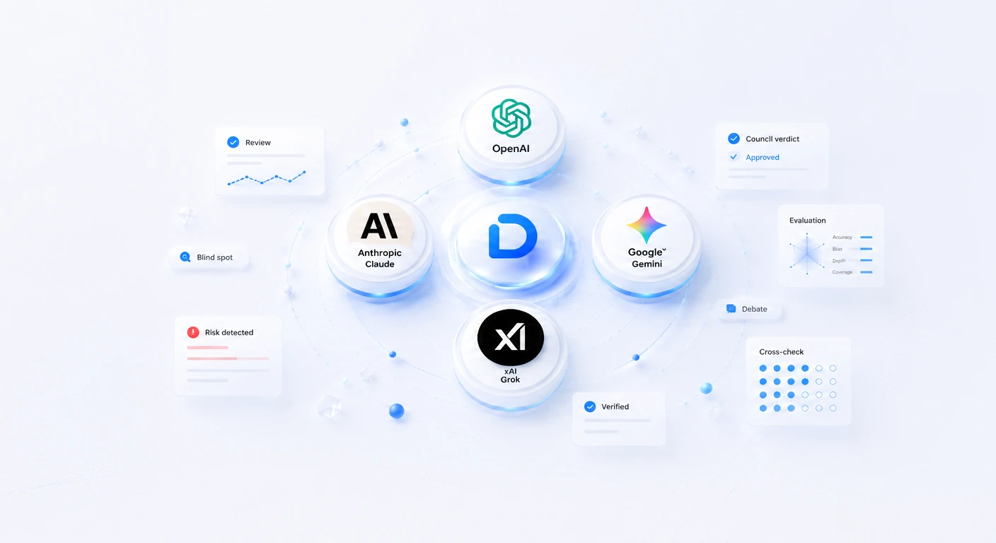 Decidi convenes OpenAI, Anthropic, Google and xAI as one council — reviewing, cross-checking, verdict approved